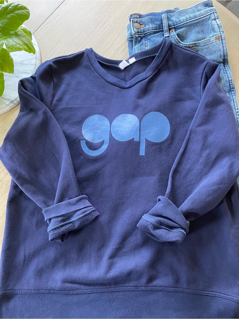 GAP Navy Blue Retro Sweatshirt with Light Blue Gap Logo